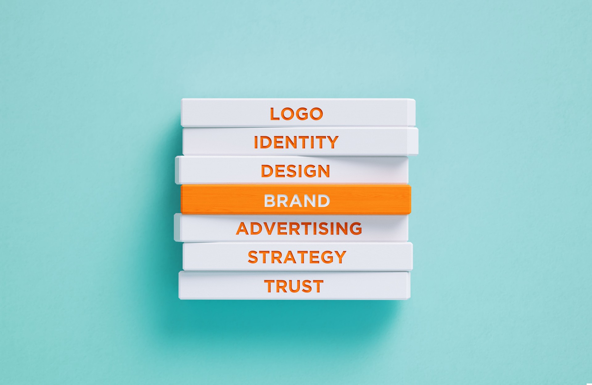 Brand Identity Related Words Written Wood Blocks On Blue Background - Brand Identity Concept